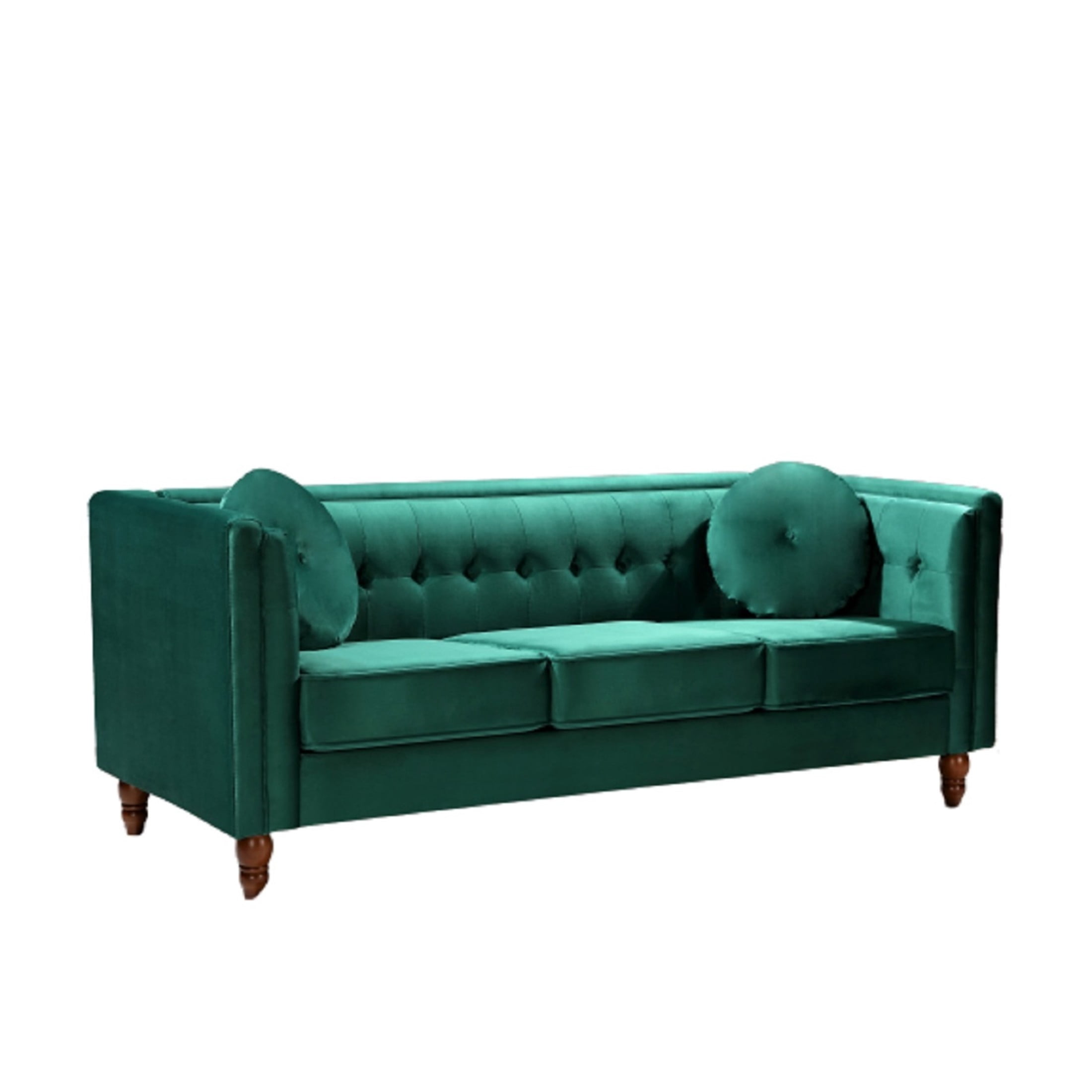 GDF Studio 80.7" Chesterfield Tufted Sofa with Square Arms, Crushed Velvet Upholstery, Green