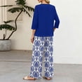 thumbnail image 7 of Women’s Casual Printed Two Piece Outfit Button Down Three Quarter Sleeve Top and Wide Leg Long Pants Set for Daily Wear, 7 of 7