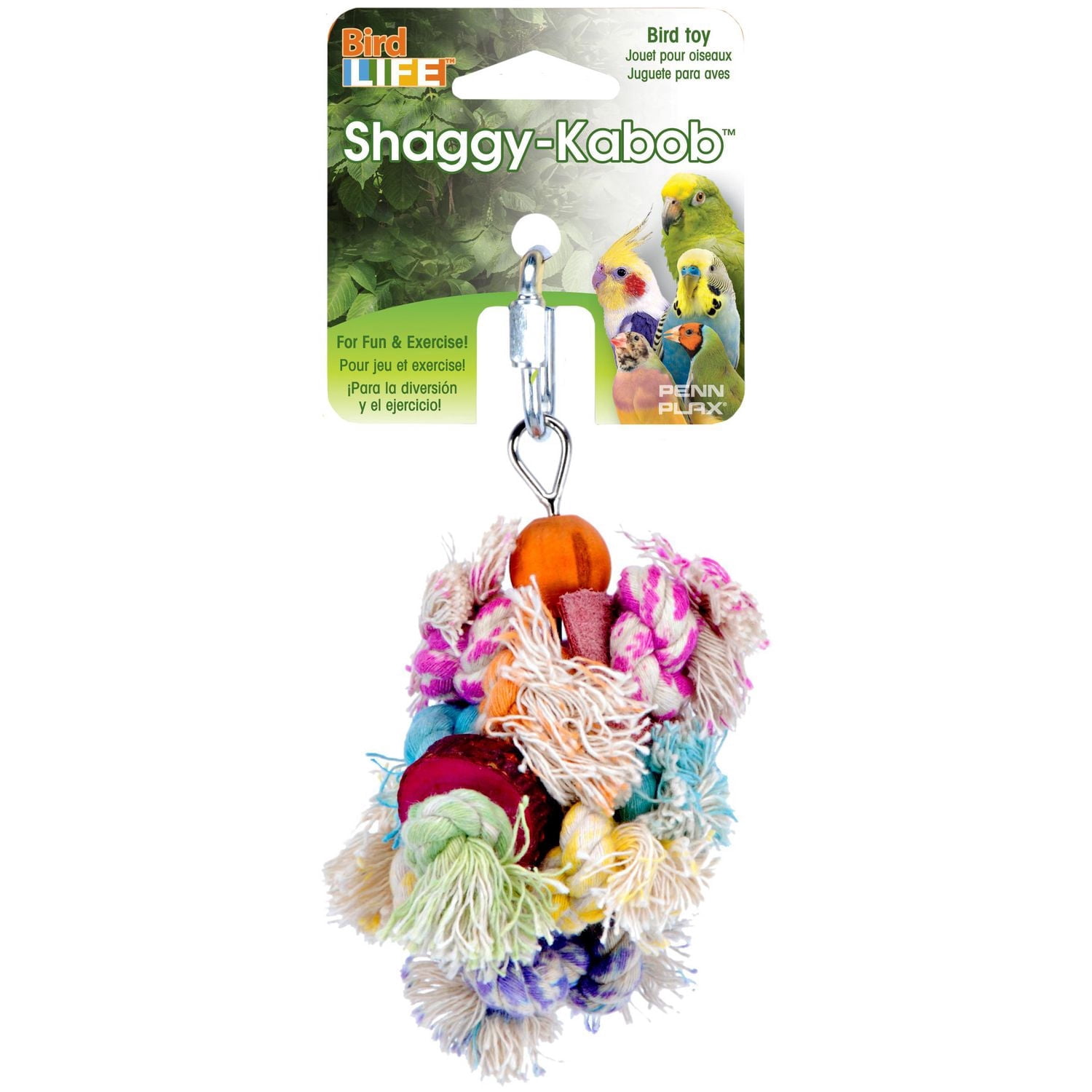 Penn-Plax Shaggy Kabob Bird Toy, Keeps Birds Stimulated and Active - For Small Breeds