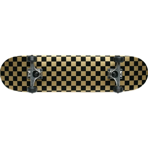Checker Black/Gold Pro Complete Skateboard 8.0 Black Wheels Raw Trucks