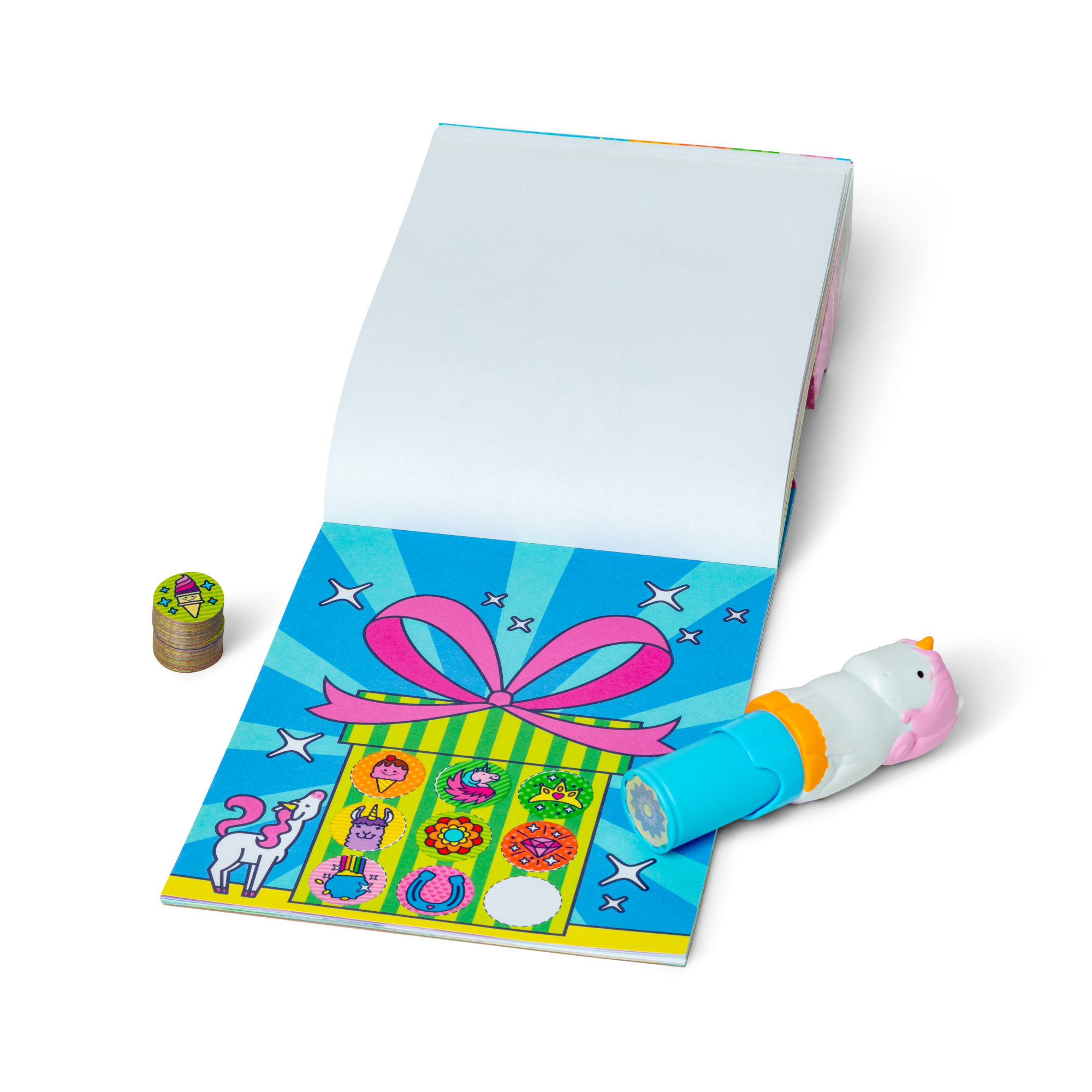 Melissa & Doug Sticker WOW!™ Unicorn Bundle: Sticker Stamper, 24-Page Activity Pad, 600 Total Stickers, Arts and Crafts Fidget Toy Collectible Character