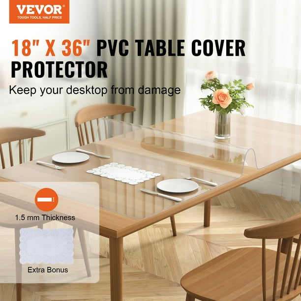 Protección De Mesa De PVC Transparente De 16x54 Pulgadas, Versión Mejorada De 1.5mm De Grosor, Mantel De Plástico Transparente, Protector De Mesa De Cristal, Protector De Mesa De Vinilo, Poliéster