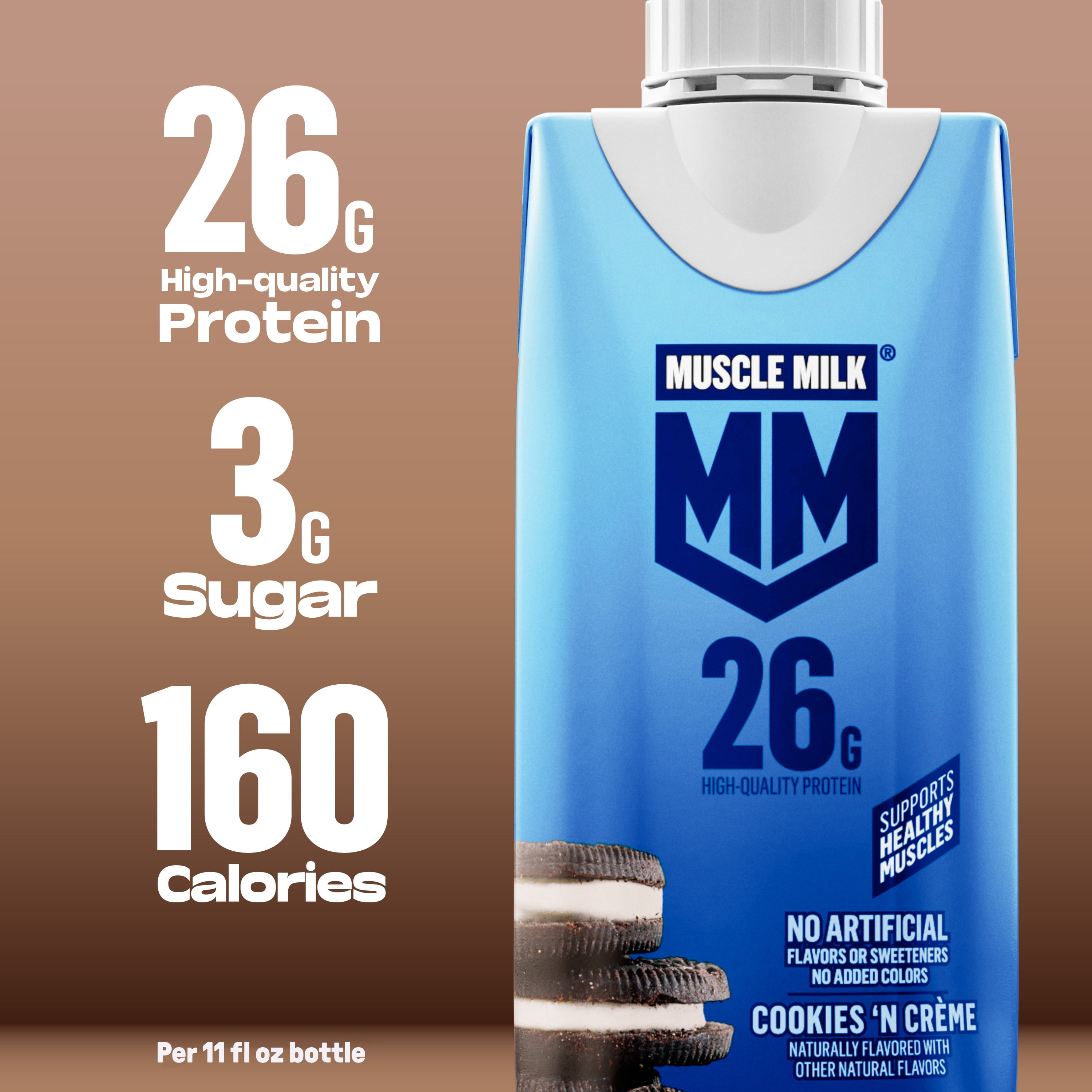 Muscle Milk 26g High Protein Shake, Cookies N Creme, Ultra- Filtered Milk  11 fl oz, 12 pack