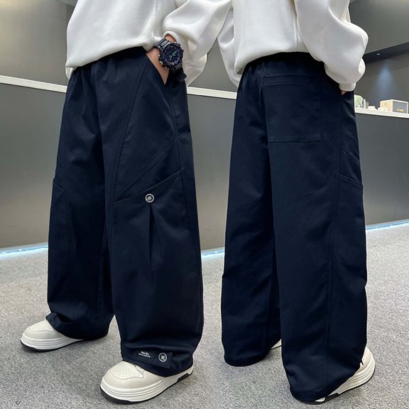 Fashionable Wide Leg Trousers For Boys Comfortable Loose Fit Long Pants Ideal For Big Kids And Teenagers Daily Casual Wear Tween Kids Summer Soft Comfy Trousers Y2K Streetwear Cute Teen Basic Pants