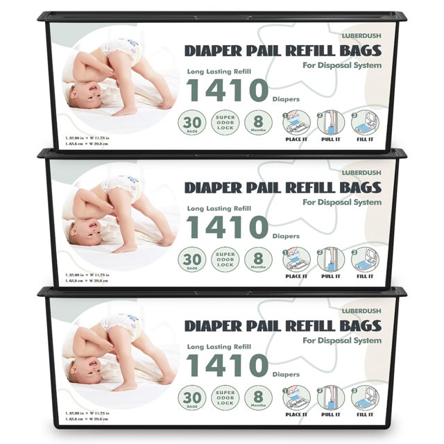 Bolsas de Recarga para Cubo de Pañales LUBERDUSH Compatibles con Genie Paquete de 3