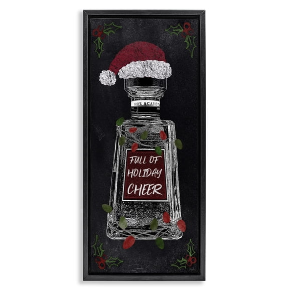 Stupell Industries Mid-Century Holiday Cheer Bottle Black Floating Frame Canvas Art, 11 x 25, by Natalie Carpentieri