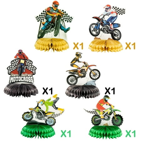 OSNIE 6Pcs Dirt Bike Honeycomb Centerpieces Table Topper, Checkered Racing Motocross Theme Birthday Party Supplies Table Decorations Motorcycle Party Favors Photo Booth Props for Kid’s Boys Birthday