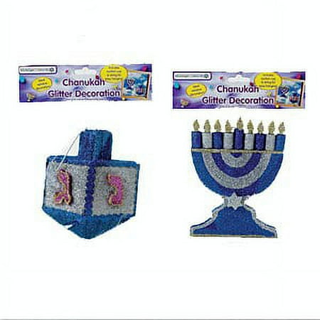 Chanukah Glitter Decoration - Draydel & Menorah Styles