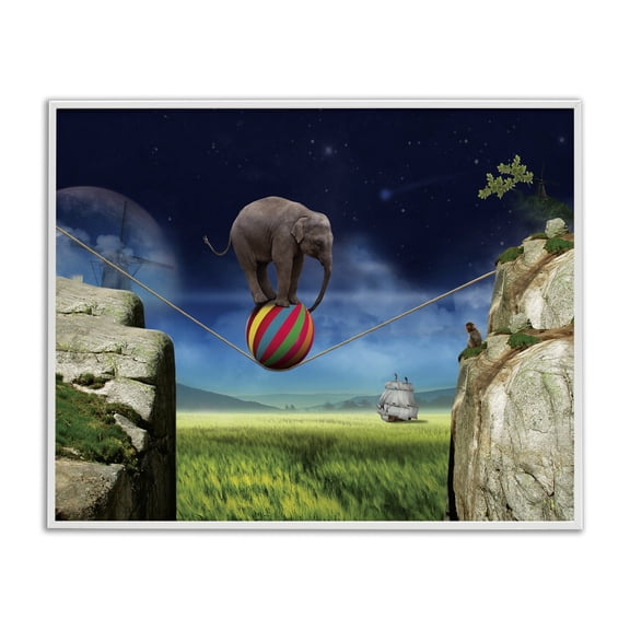 Stupell Industries Contemporary Elephant Balancing on Ball White Framed Giclee Art, 30 x 24, by Nobleworks