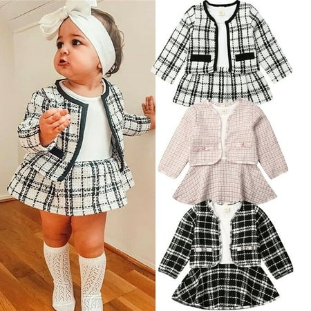 

2PCS Toddler Baby Girls Autumn Winter Clothes Plaids Coat Tops+Tutu Dress Formal Outfits Fit For 0-6 Years