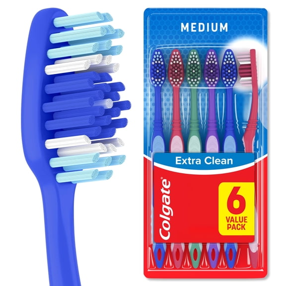 Colgate Extra Clean Toothbrush, Medium Bulk Toothbrush Pack, 6 Pack