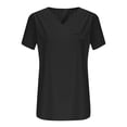 thumbnail image 4 of Top de Manga Corta de Verano para las Mujeres de Tamaño Grande Falso Bolsillo V-Cuello Camiseta, Mezcla de Poliéster Algodón Spandex Top Casual, Lavado a Mano Más Tamaño, 4 of 6