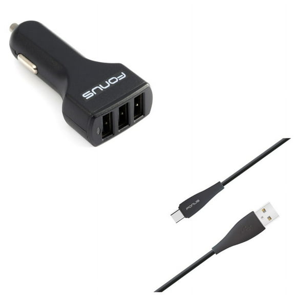 Charger Cord Type-C 10ft USB Cable w 3-Port USB 36W Car Charger A3X for Acer Liquid Jade Primo - Alcatel PulseMix, 7, Idol 5S 5 4S - ASUS Zenfone V Live, ROG Phone, AR 6 5z 4 Pro