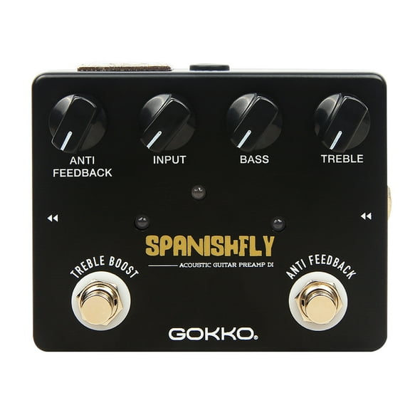 GOKKO SpanishFly GK-32 Acoustic Guitar Pedal – DI Box Preamp with Anti-Feedback, Treble Boost & True Bypass – For Stage & Studio Use