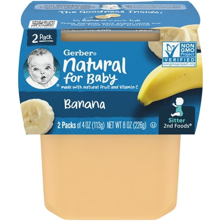 Gerber 2nd Foods Natural for Baby Baby Food, Banana, 4 oz Tubs (16 Pack)
