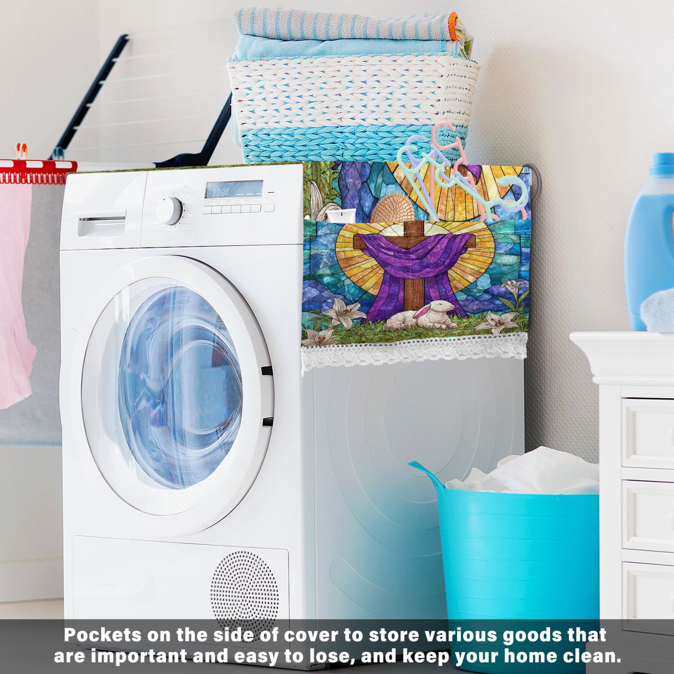Wobogo Holy Faith Lamb Washing Machine Cover Dustproof Washer Dryer Cover Waterproof Laundry Room Decorative Protector