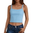 thumbnail image 2 of Fgnfyis Built In Bra Tank Tops For Women Slim Fit Cropped Sleeveless Camisole Stretchy Summer Fashion Womens Tops Light Blue XS, 2 of 6