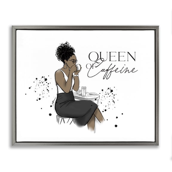 Stupell Industries Art Deco Queen Of Caffeine Girl Gray Floating Frame Canvas Art, 31 x 25, by Alison Petrie