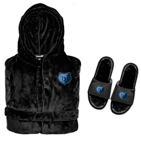 Men's ISlide  Black Memphis Grizzlies Hooded Phantom Robe & Fur Slide Bundle