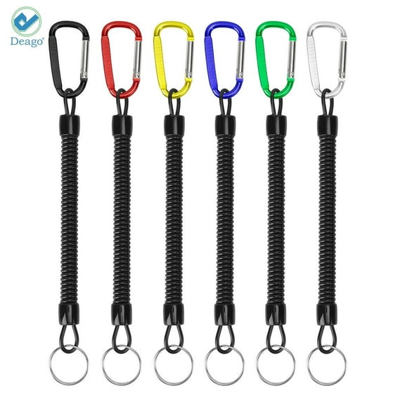 Deago 6 Pack Fishing Tools Lanyard Retractable Safety Finishing Ropes Plier Wire Coiled Lanyard with Carabiner