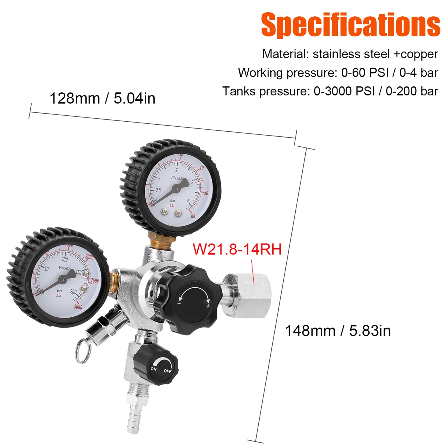 Elowen CO2 Regulator Relief Beer CO2 Keg Regulator Safety Pressure Relief Valve 0-3000 PSI Tanks Pressure