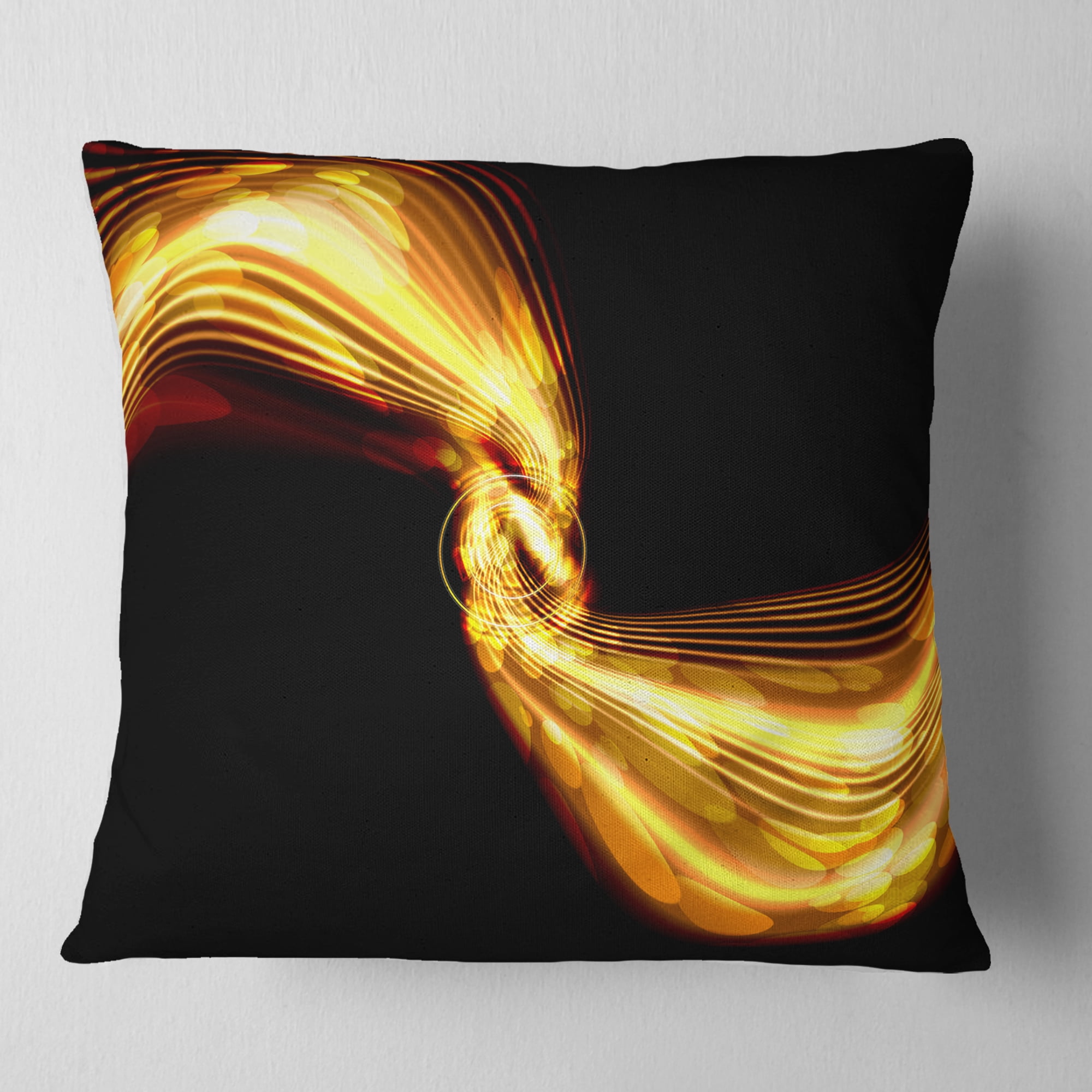 Designart Glowing Golden Lines and Circles - Abstract Throw Pillow - 16x16