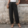 thumbnail image 5 of Manxivoo Women's cotton linen high-waisted wide-leg barrel pants (loose fit) for summer, with pockets, suitable for casual and home wear, 5 of 9