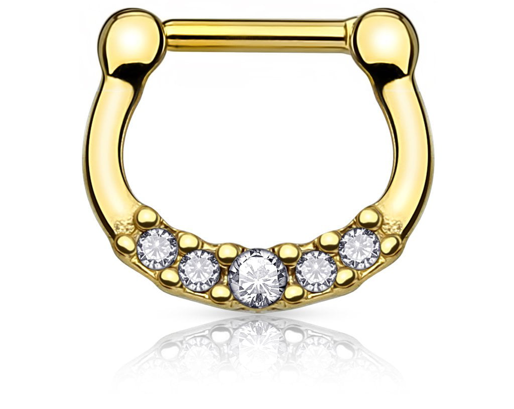 Beautifully Unusual Gold & Crystal Triangle Clicker Septum Tragus  Ring Hoop 