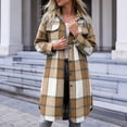thumbnail image 4 of Annhoo Womens Long Trench Coat Single Breasted Checkered Long Sleeve Lapel Overcoat Fall Winter outerwear Jackets, 4 of 7