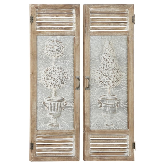 DecMode Brown Metal Relief Tree Wall Decor with Louvered Design (2 Count)