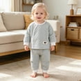 thumbnail image 5 of TOWED22 Toddler Boys Girls Pajamas 2 Piece Long Sleeve Pjs Set Cotton Kids Fall Winter Sleepwear 3 6 9 12 18 24 Months 2 3 4 5 6 7 8 9 Years(Light Gray,18-24 M), 5 of 6