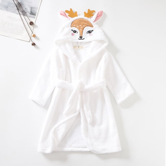 Girl Robes Fleece Robes for Kids Cartoon Bathrobes Hooded Warm Flannel Night-Robe Sleepwear Pajamas Kids Spa Robe Robes for Girls 1-2 Years