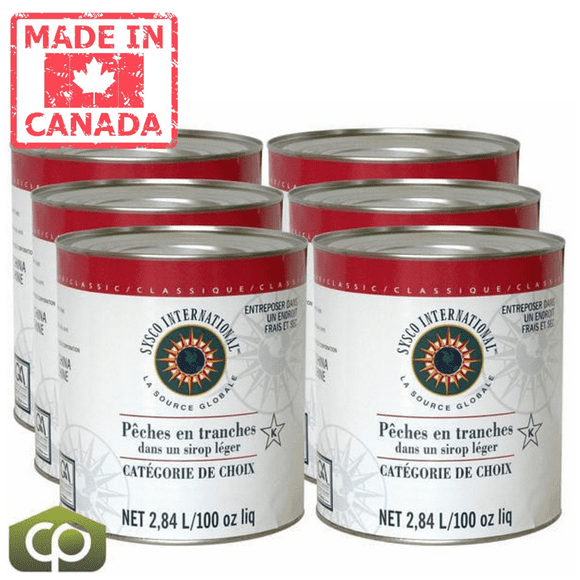 Sysco Classic Peach Slices in Light Syrup 2.84L/96 oz (6/Case) - Delicious Canned Peaches