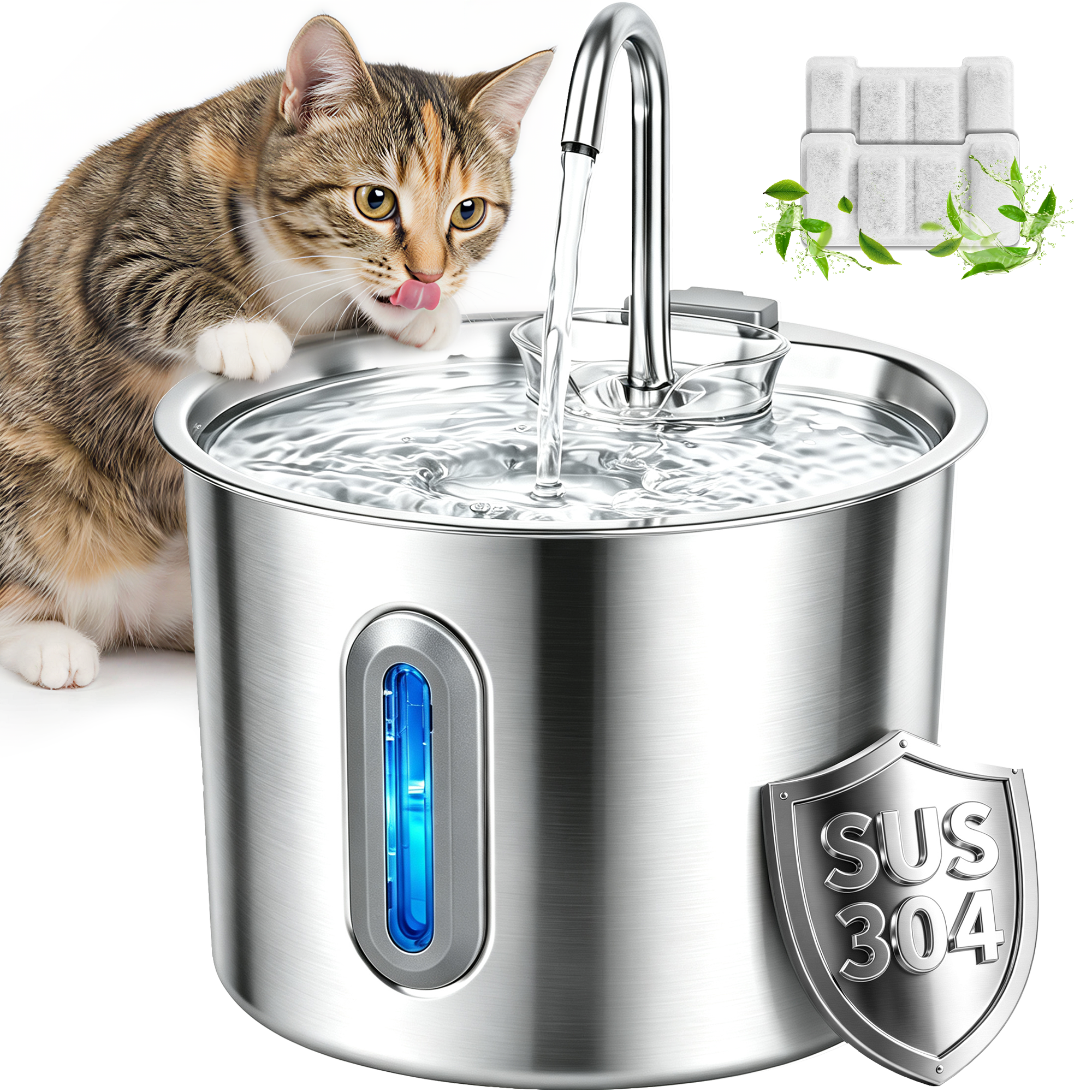 DSOOLO Stainless Steel Cat Water Fountain, 2.2L