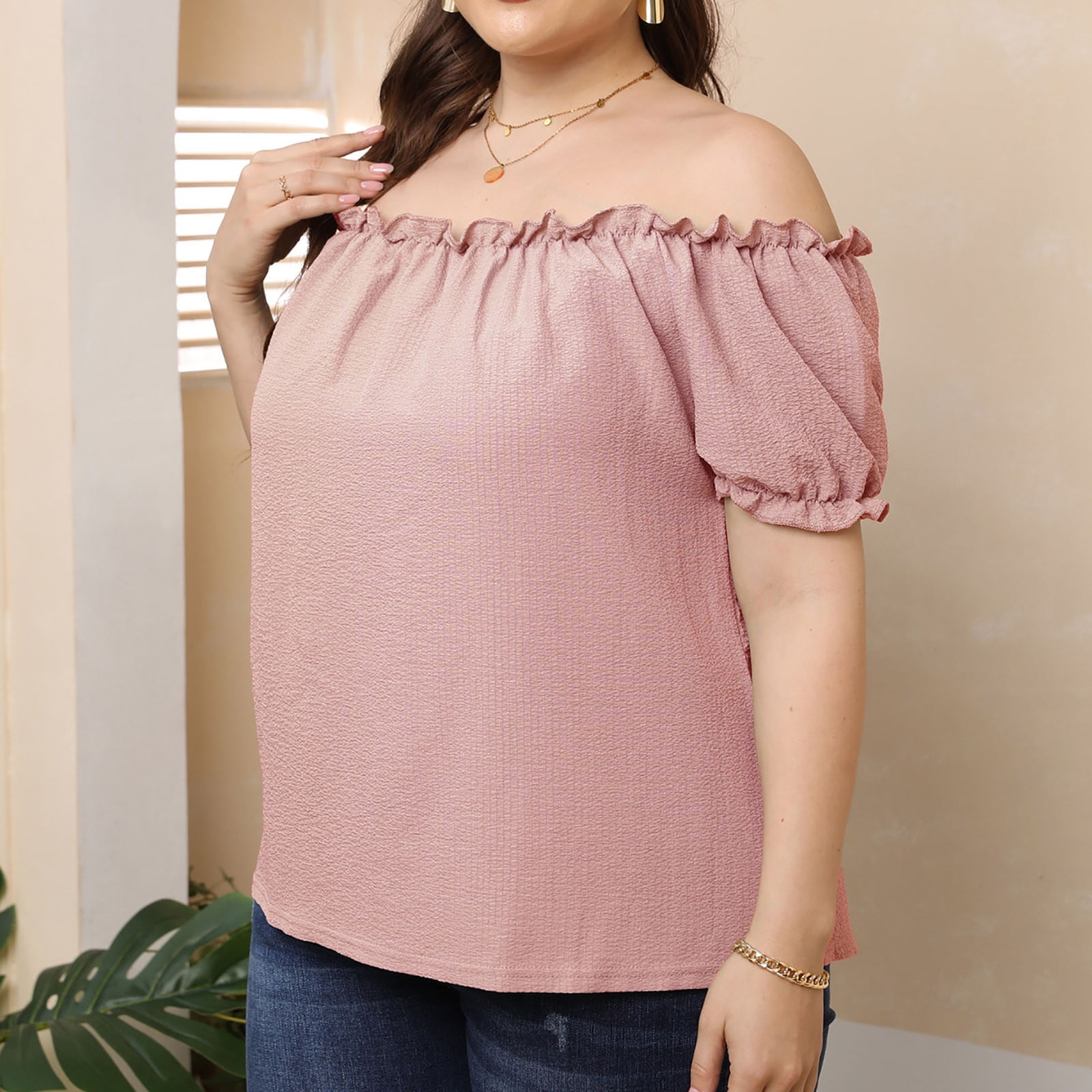 Plus size pink discount off the shoulder tops