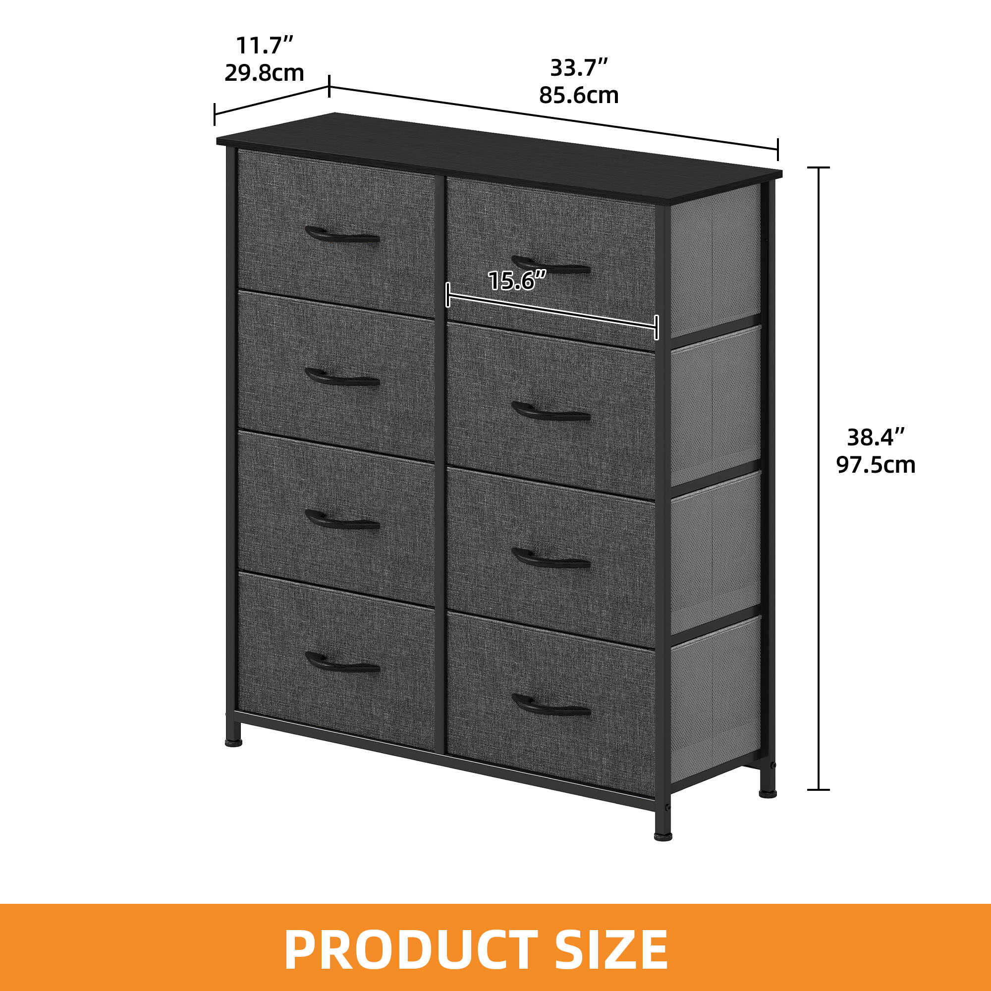 Uforic 8 Drawer Dresser Chest of Drawer Dressers for Fabric Storage Dressers for Living Room Black Gray