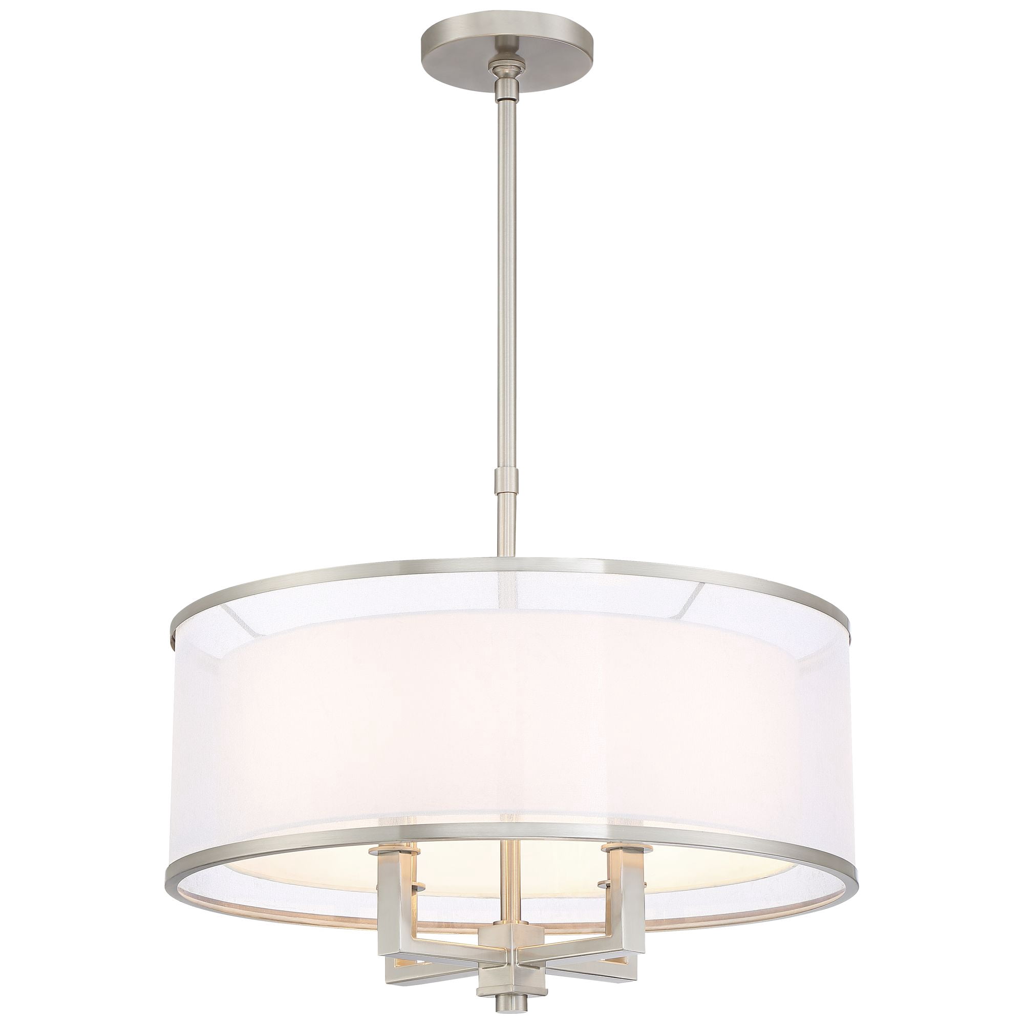 Possini Euro Design Brushed Nickel Drum Pendant Chandelier 21" Wide Silver Organza White Shade 4-Light Fixture for Dining Room