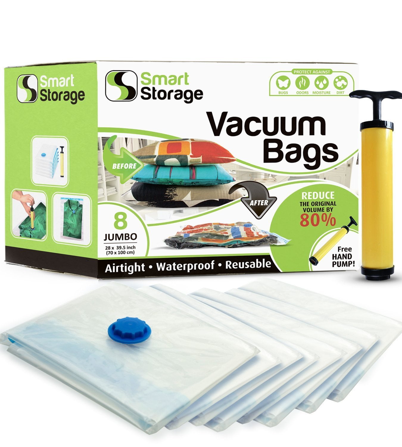 4 x Small, 4 x Medium Juvale Space Saver Vacuum Storage Bags with Hand Pump Set of 8 