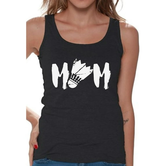 Women's Badminton MOM Graphic Tank Tops White Badminton Bird Gift for Sport Moms