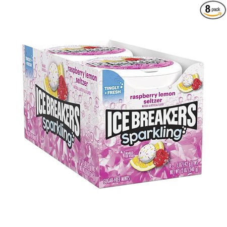 ICE BREAKERS Sparkling Raspberry Lemon Seltzer Breath Mints Tins, 1.5 oz (8 Count)