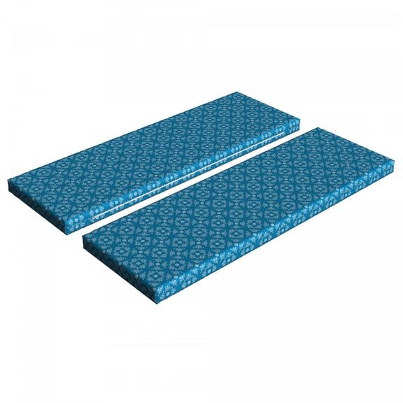 Blue Paisley Bench Cushion Set of 2, Symmetrical Arrangement Curlicue Style Bicolored Illustration Pattern, Standard Size Foam Pad and Decorative Cover, Sea Blue Pale Blue, by Ambesonne