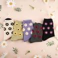 thumbnail image 4 of Women Crew Socks | 4-6 Pairs Flower Graphic Rainbow Striped Design Polka Dot Heart Leopard Pattern Cotton Socks | US 6-8, 4 of 6