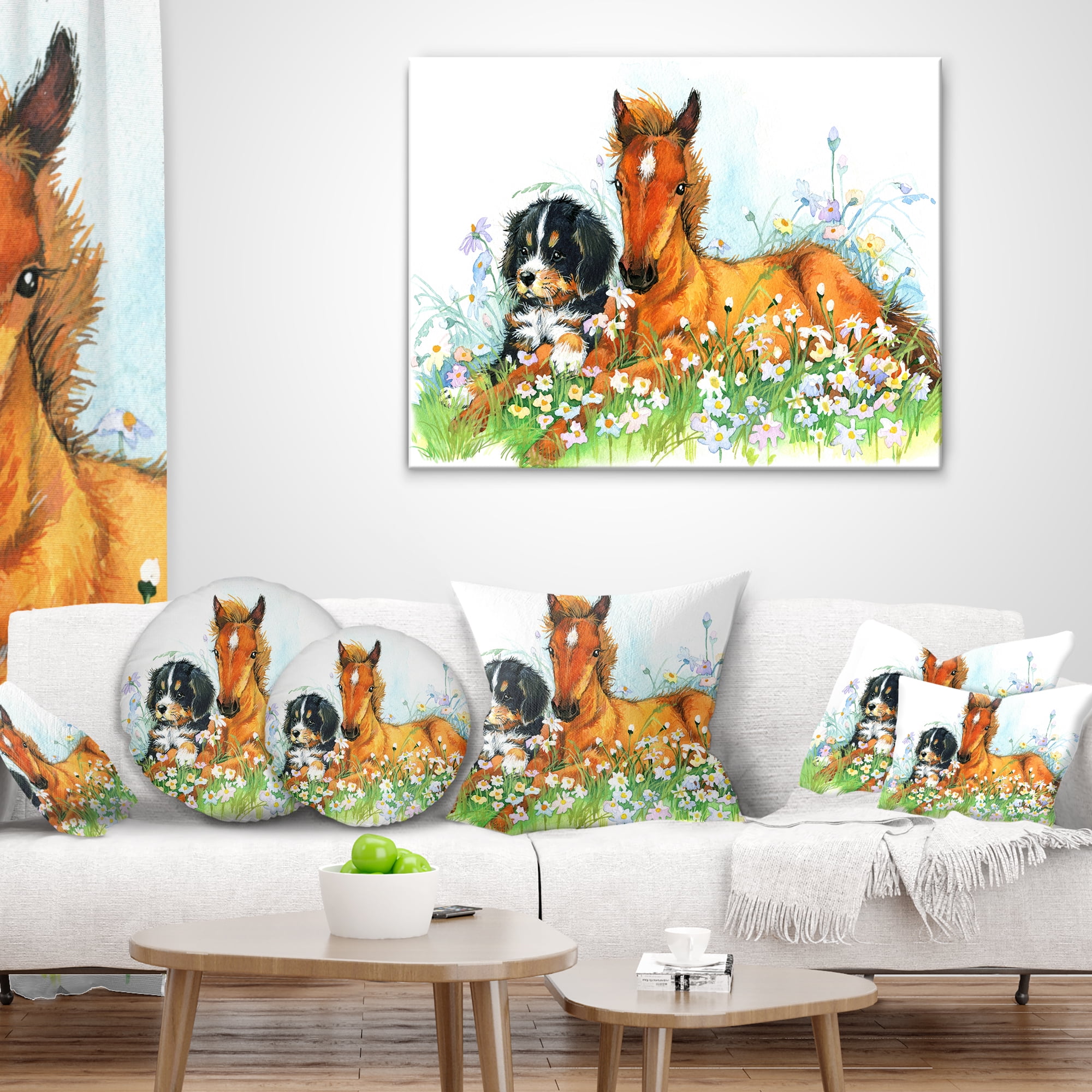 Designart Relaxing Brown Cute Horse - Animal Throw Pillow - 12x20