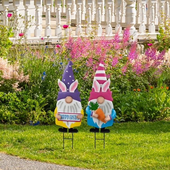 Northlight Happy Easter Gnomes Outdoor Garden Stakes - 27" - Set of 2