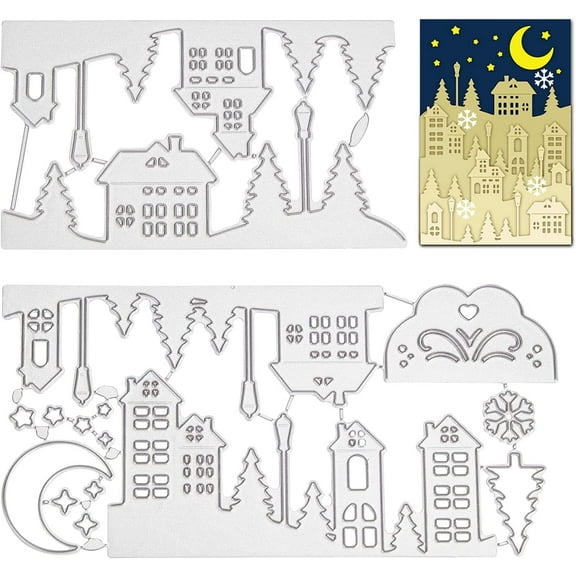 2pcs Metal Christmas Winter House Cutting Dies Stencils for DIY Scrapbooking Album Decorative Wedding Invitation Card Making