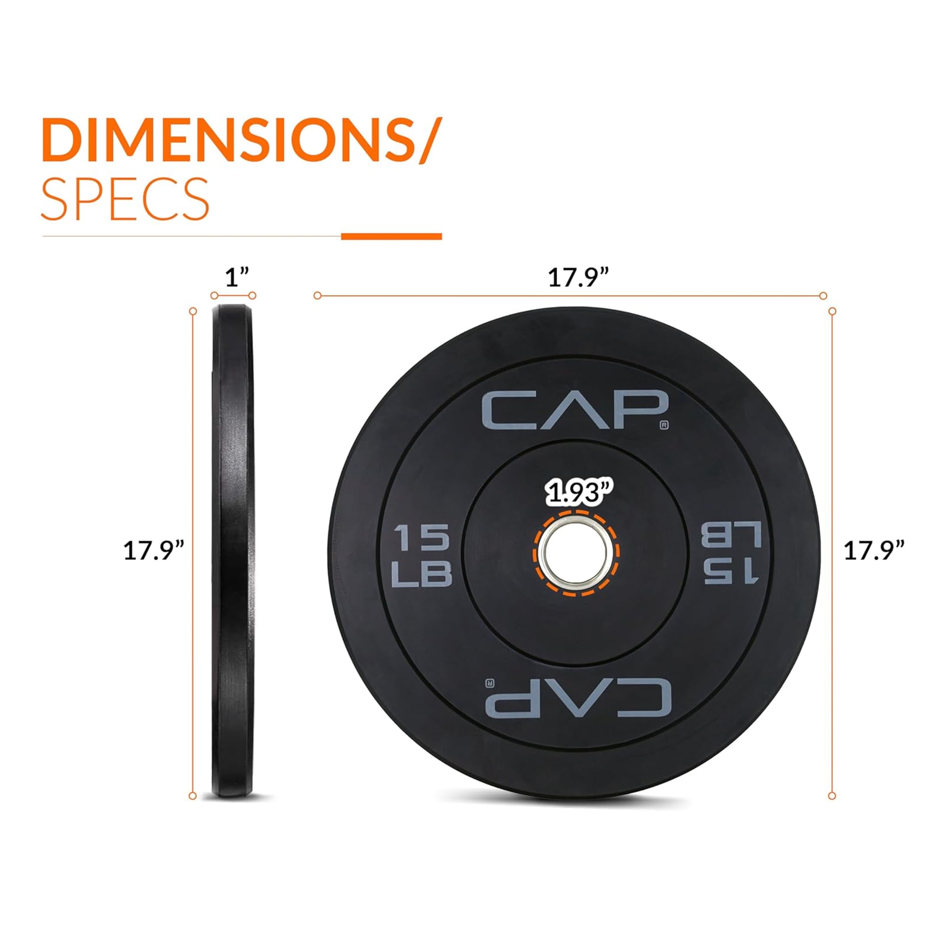 CAP Barbell Olympic Rubber Bumper Plates (Pairs/Singles by sizes)