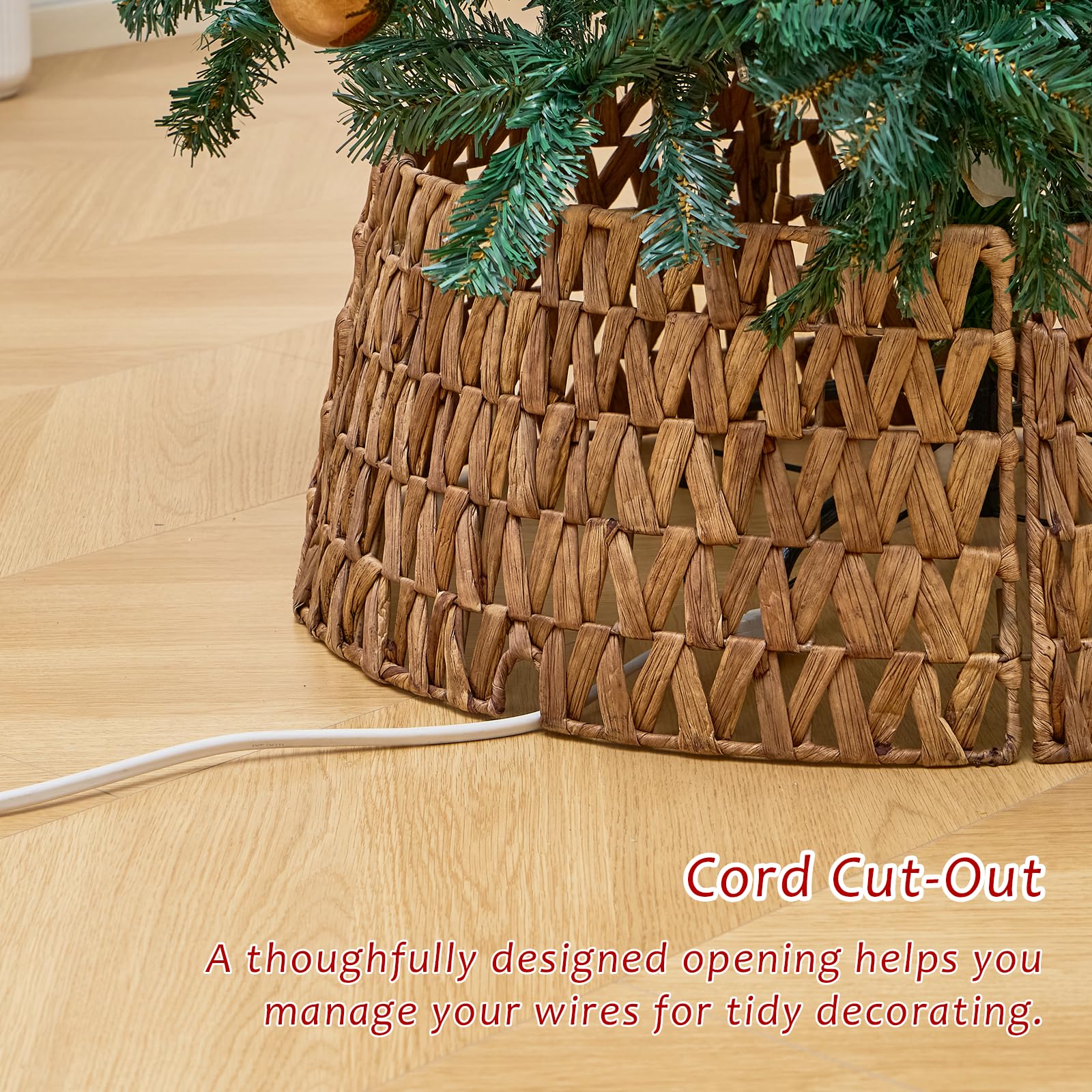 Hand-Woven Natural Water Hyacinth Christmas Tree Collar - Cord Cutout Design, Rustic Eco-Friendly Holiday Decor for Home