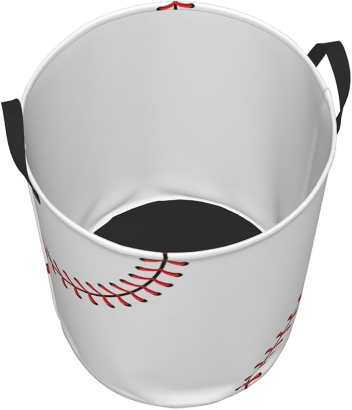 Baseball Texture Laundry Hamper Bag With Waterproof Liner - Round Laundry Basket Foldable Clothes Storage Organizer For Bathroom Bedroom Nursery Dorm
