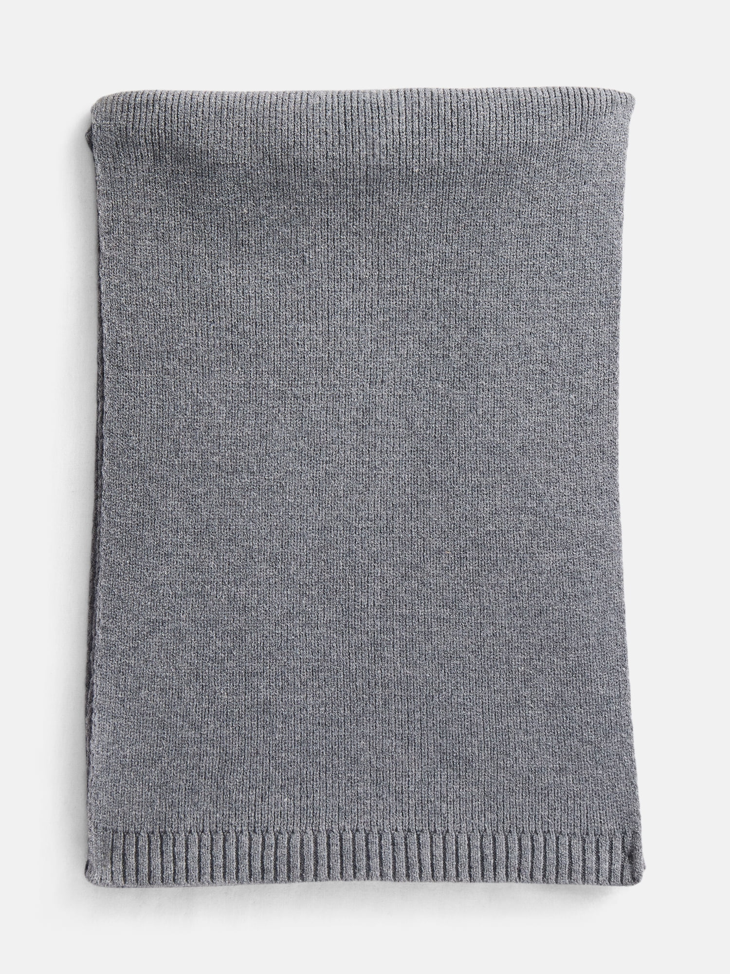 Scenario Women's Knit Oblong Scarf with Ribbed Trim, Charcoal Grey Heather