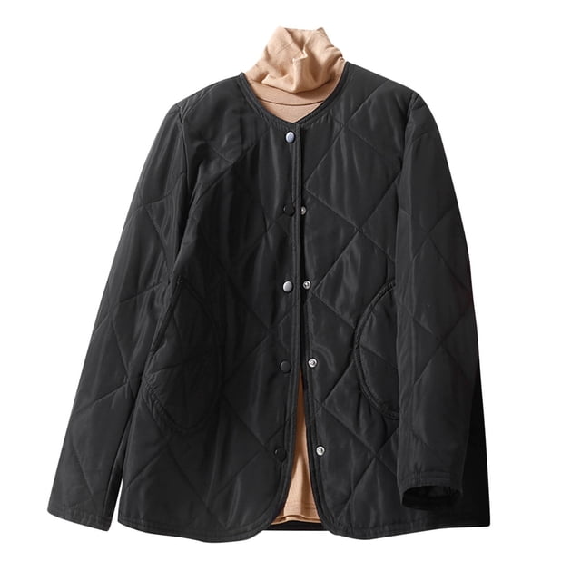 Yuyuzo 2023 Womens Quilted Jacket Long Sleeve Open Front Button Cotton Coats with Pockets Fall Solid Color Outwear